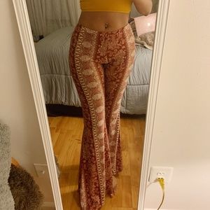 Maroon Printed Flared Cotten Pants